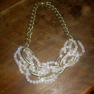 Pink stone and chain link necklace